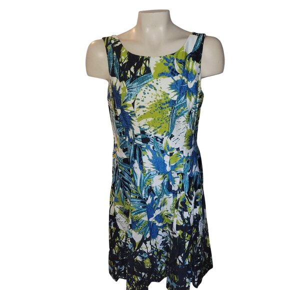 NINE WEST Sleeveless Floral Print Dress Colorful Beach Contemporary Coastal cali - Picture 1 of 8